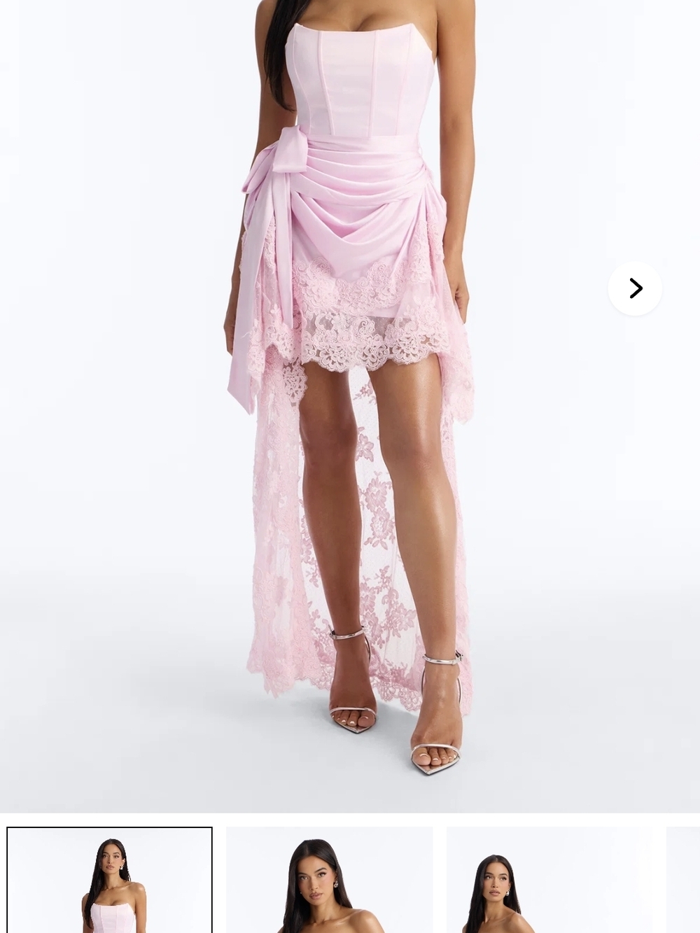 Strapless Pink Lace High-Low Skirt Dress